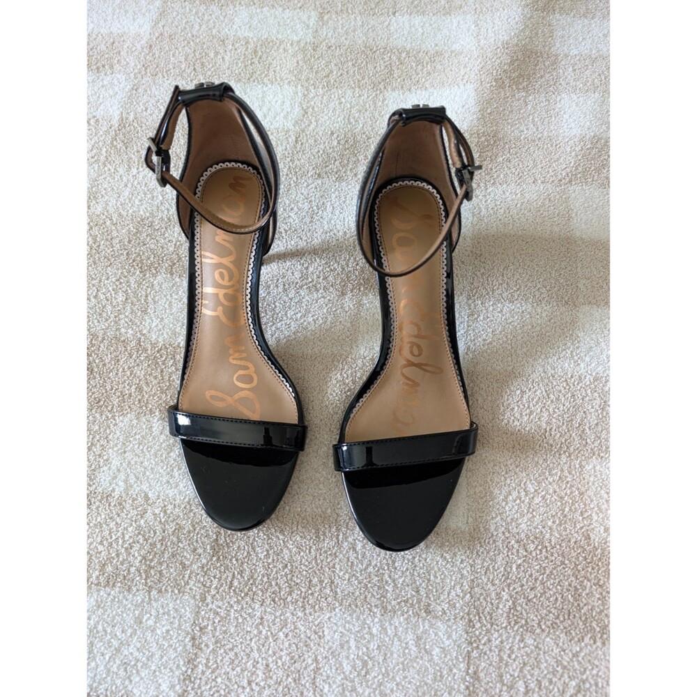 Sam Edelman Patti Patent Leather Ankle Strap Sandals Black Size 7M stiletto 3 in